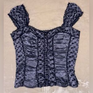 RARE 00s Vintage Bebe Silk Floral Embroidered Corset Dreamy Romantic Bus…